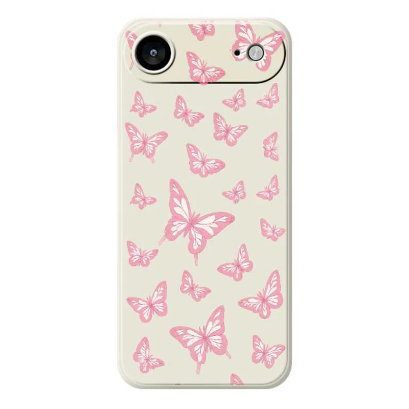 For iPhone 17 Air Case Pink Butterflies Pattern Printing Straight Edge TPU Phone Back Cover - Beige