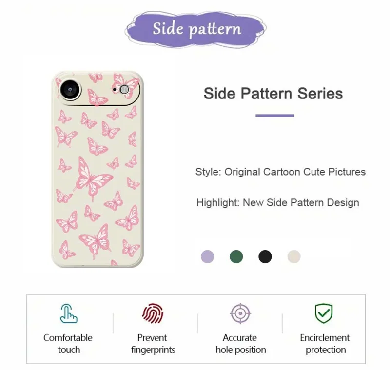 For iPhone 17 Air Case Pink Butterflies Pattern Printing Straight Edge TPU Phone Back Cover - Beige