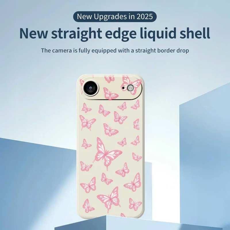 For iPhone 17 Air Case Pink Butterflies Pattern Printing Straight Edge TPU Phone Back Cover - Beige