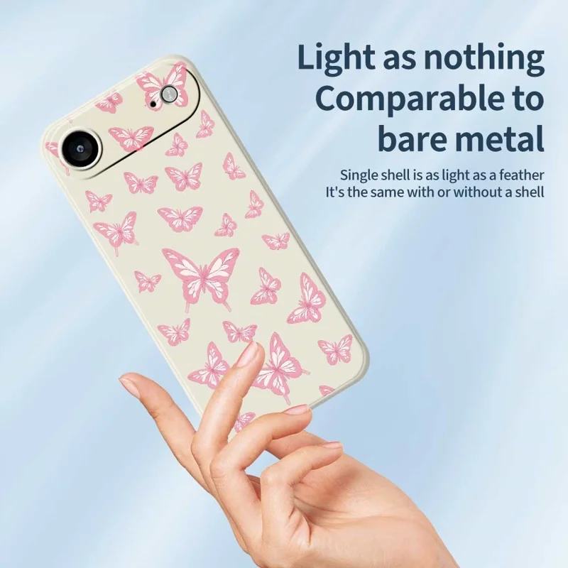 For iPhone 17 Air Case Pink Butterflies Pattern Printing Straight Edge TPU Phone Back Cover - Beige