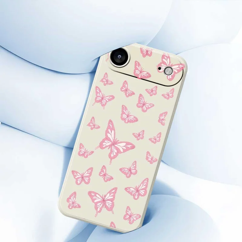 For iPhone 17 Air Case Pink Butterflies Pattern Printing Straight Edge TPU Phone Back Cover - Beige