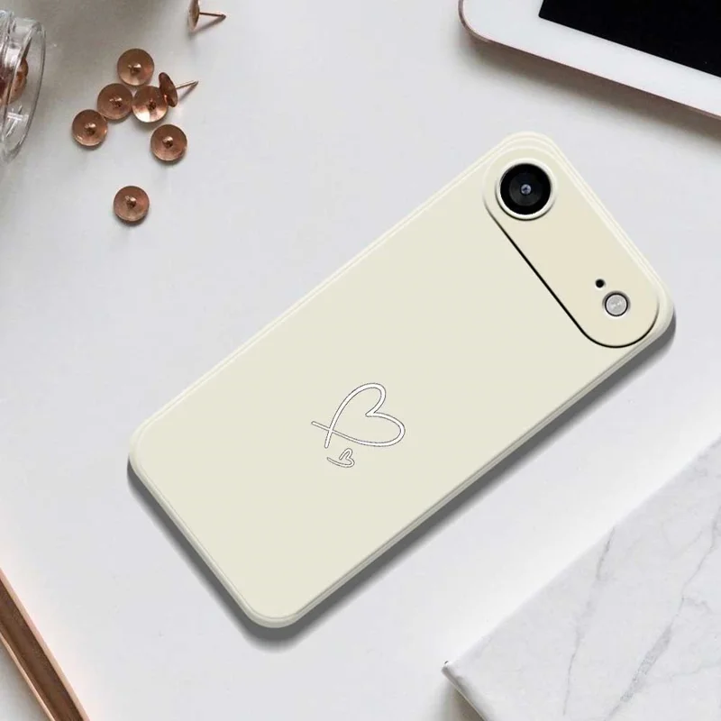 For iPhone 17 Air Case White Love Pattern Printing Straight Edge TPU Phone Back Cover - Beige