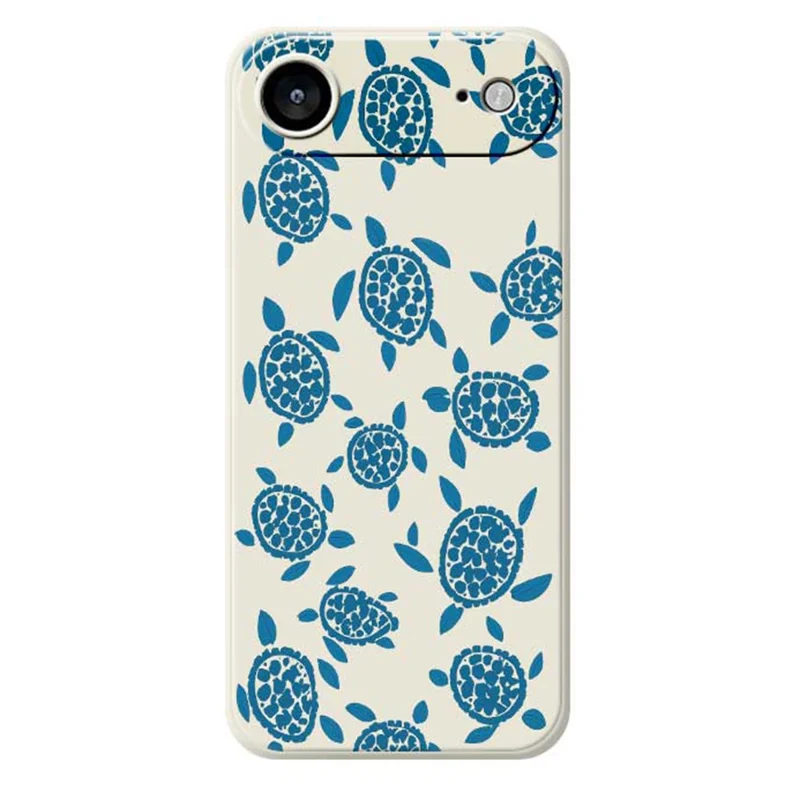 For iPhone Air Case Blue Turtle Pattern Printing Straight Edge TPU Phone Back Cover - Beige