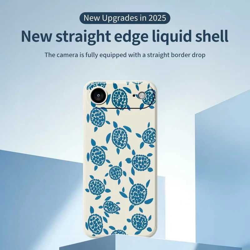 For iPhone Air Case Blue Turtle Pattern Printing Straight Edge TPU Phone Back Cover - Beige