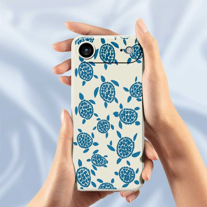 For iPhone Air Case Blue Turtle Pattern Printing Straight Edge TPU Phone Back Cover - Beige