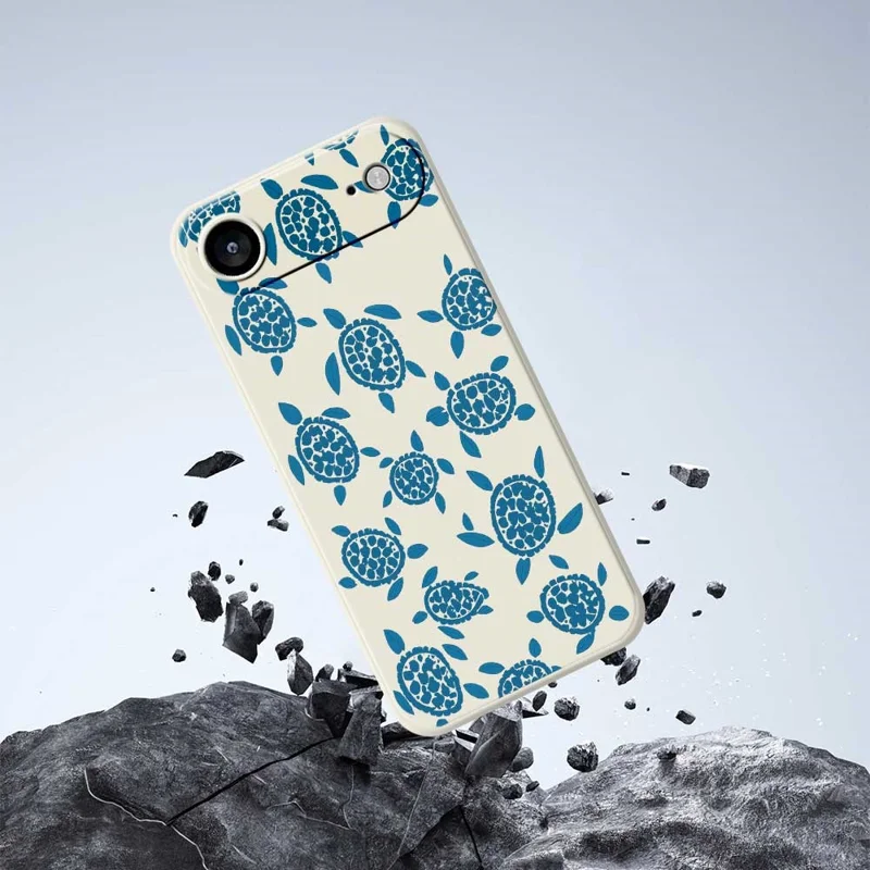 For iPhone Air Case Blue Turtle Pattern Printing Straight Edge TPU Phone Back Cover - Beige