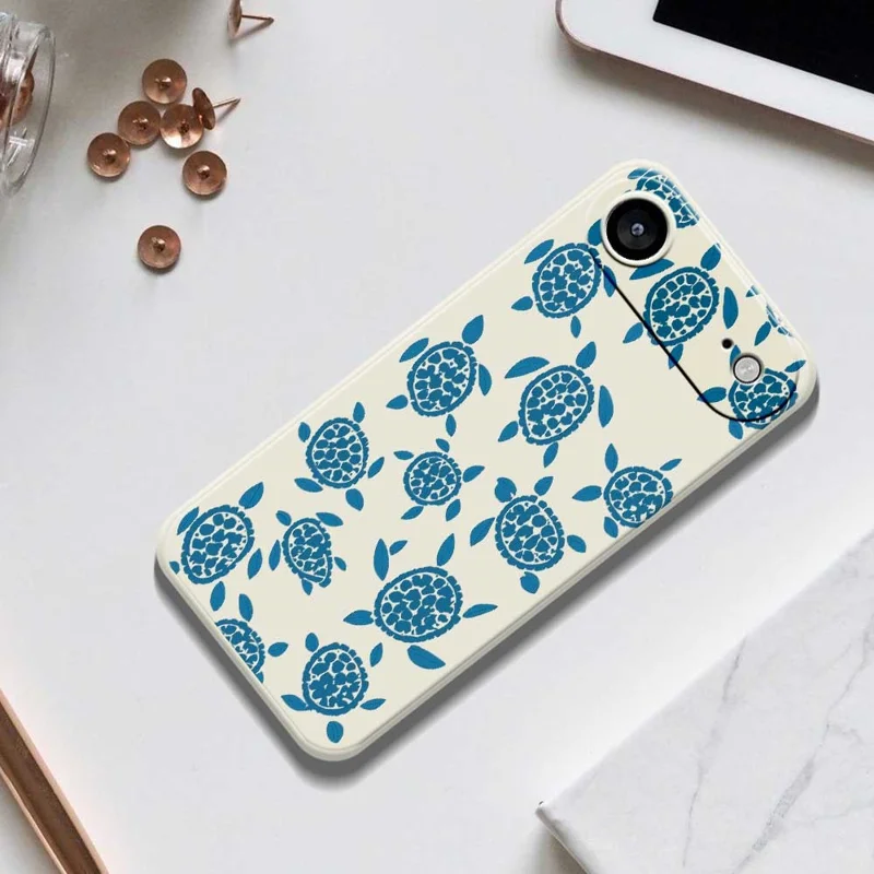 For iPhone Air Case Blue Turtle Pattern Printing Straight Edge TPU Phone Back Cover - Beige