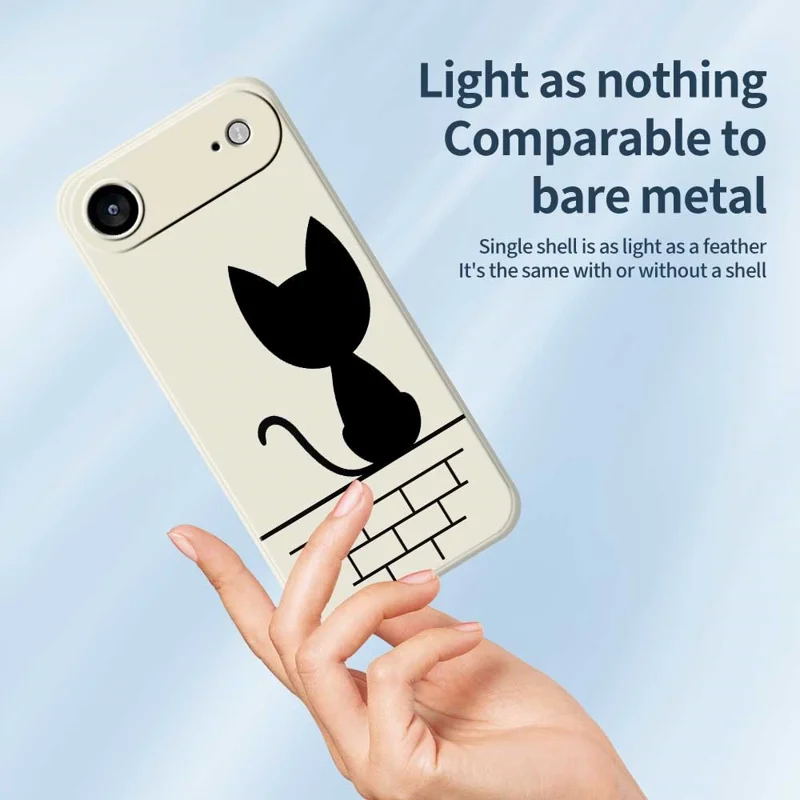For iPhone 17 Air Case Black Cat on the Wall Pattern Printing Straight Edge TPU Phone Back Cover - Beige