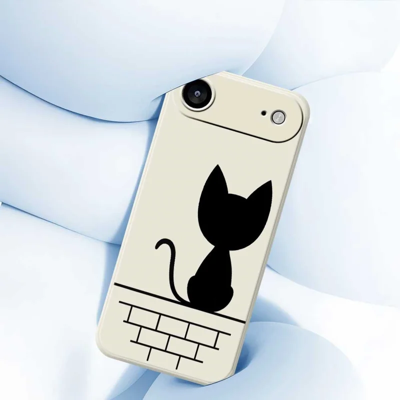 For iPhone 17 Air Case Black Cat on the Wall Pattern Printing Straight Edge TPU Phone Back Cover - Beige
