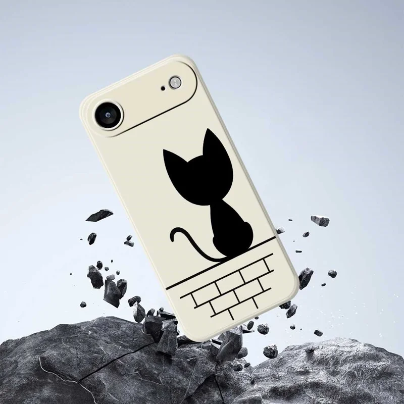For iPhone 17 Air Case Black Cat on the Wall Pattern Printing Straight Edge TPU Phone Back Cover - Beige