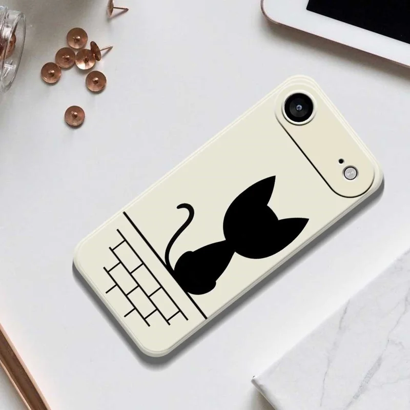 For iPhone 17 Air Case Black Cat on the Wall Pattern Printing Straight Edge TPU Phone Back Cover - Beige