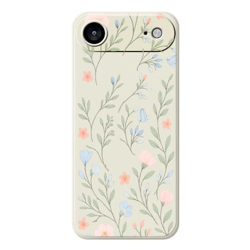 For iPhone 17 Air Case Pink Blue Flowers Pattern Printing Straight Edge TPU Phone Back Cover - Beige