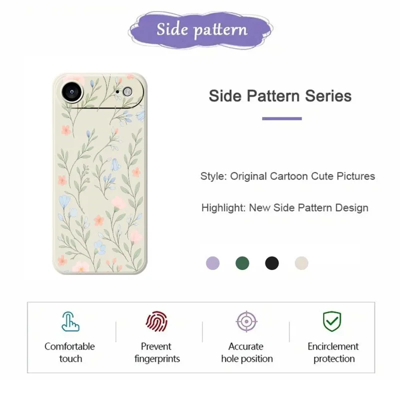 For iPhone 17 Air Case Pink Blue Flowers Pattern Printing Straight Edge TPU Phone Back Cover - Beige