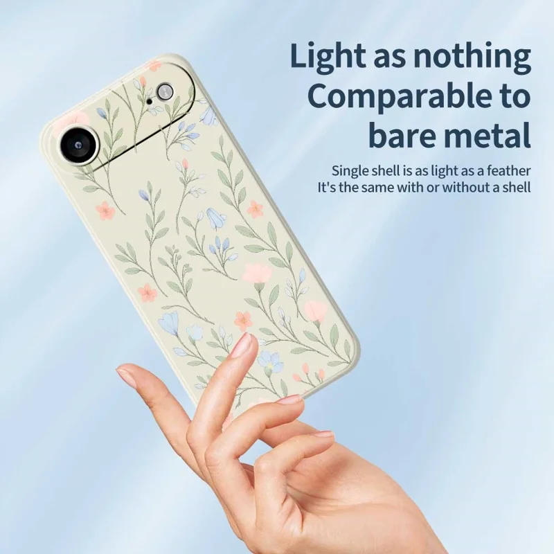 For iPhone 17 Air Case Pink Blue Flowers Pattern Printing Straight Edge TPU Phone Back Cover - Beige