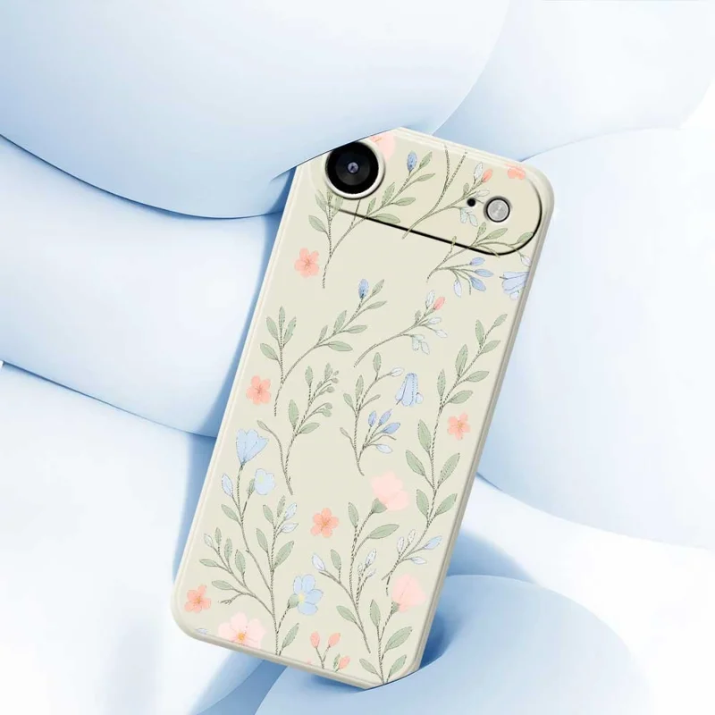 For iPhone 17 Air Case Pink Blue Flowers Pattern Printing Straight Edge TPU Phone Back Cover - Beige