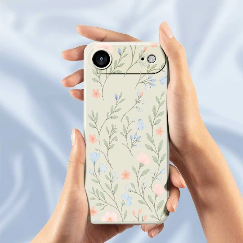 For iPhone 17 Air Case Pink Blue Flowers Pattern Printing Straight Edge TPU Phone Back Cover - Beige