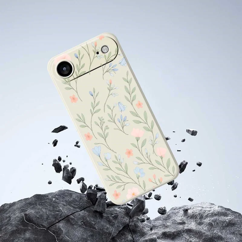 For iPhone 17 Air Case Pink Blue Flowers Pattern Printing Straight Edge TPU Phone Back Cover - Beige