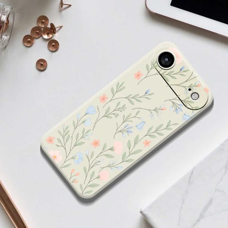 For iPhone 17 Air Case Pink Blue Flowers Pattern Printing Straight Edge TPU Phone Back Cover - Beige