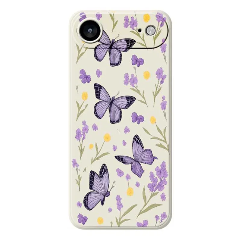 For iPhone Air Case Purple Butterflies Pattern Printing Straight Edge TPU Phone Back Cover - Beige
