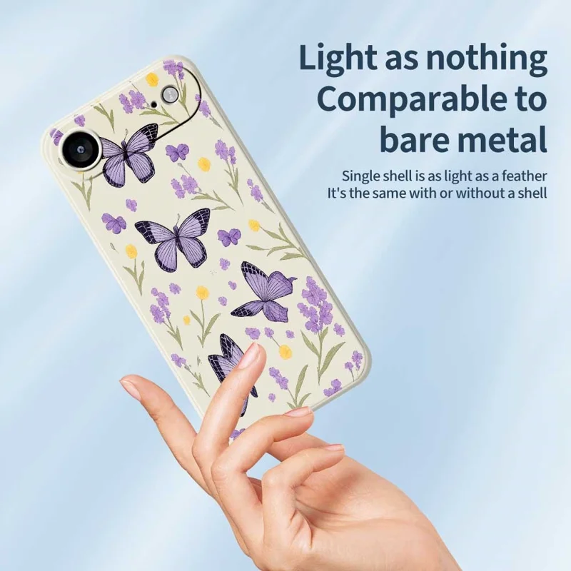 For iPhone Air Case Purple Butterflies Pattern Printing Straight Edge TPU Phone Back Cover - Beige