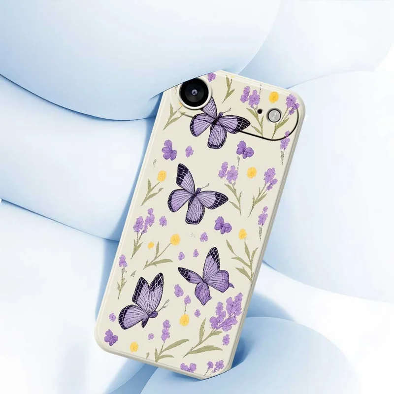 For iPhone Air Case Purple Butterflies Pattern Printing Straight Edge TPU Phone Back Cover - Beige