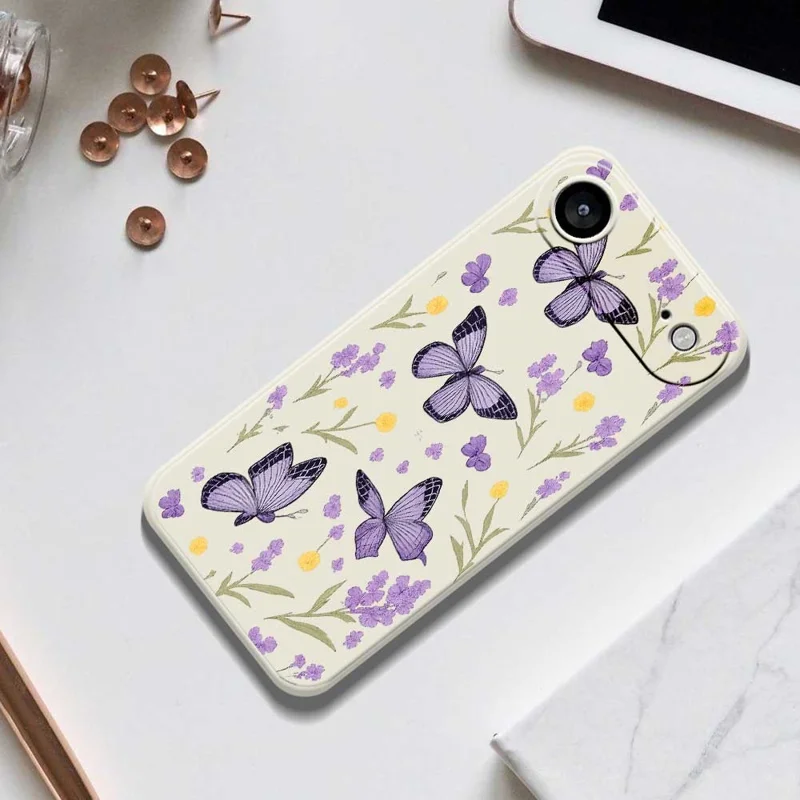 For iPhone Air Case Purple Butterflies Pattern Printing Straight Edge TPU Phone Back Cover - Beige