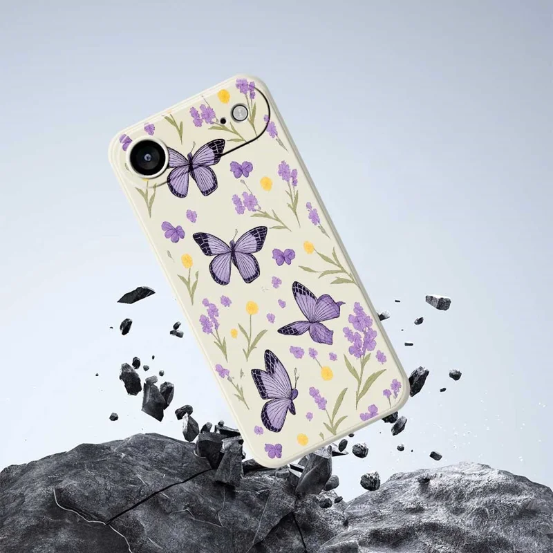 For iPhone Air Case Purple Butterflies Pattern Printing Straight Edge TPU Phone Back Cover - Beige
