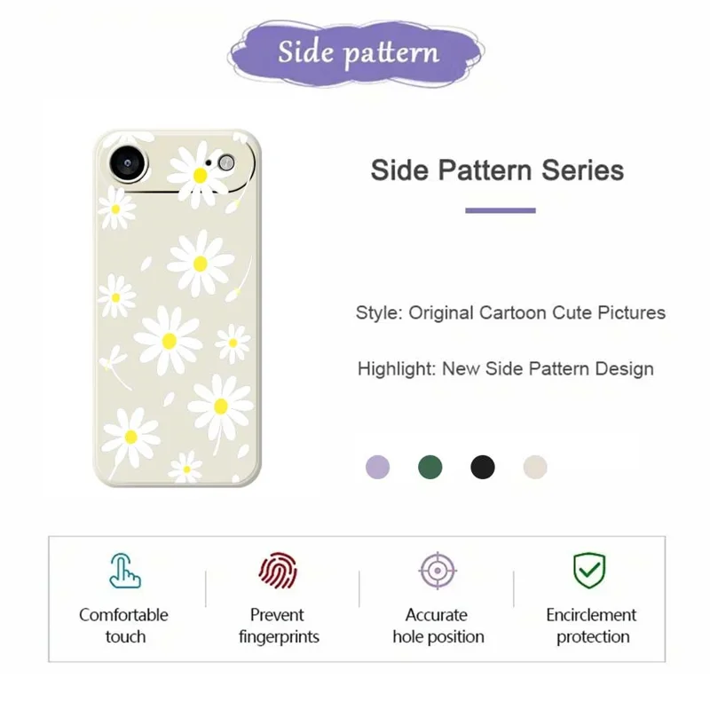 For iPhone Air Case White Daisy Pattern Printing Straight Edge TPU Phone Back Cover - Beige