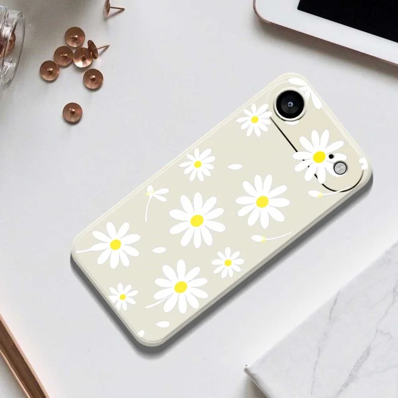 For iPhone Air Case White Daisy Pattern Printing Straight Edge TPU Phone Back Cover - Beige