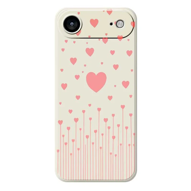 For iPhone 17 Air Case Pink Love Pattern Printing Straight Edge TPU Phone Back Cover - Beige
