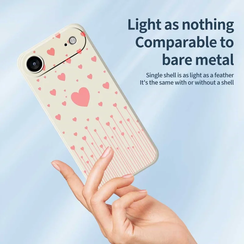 For iPhone 17 Air Case Pink Love Pattern Printing Straight Edge TPU Phone Back Cover - Beige