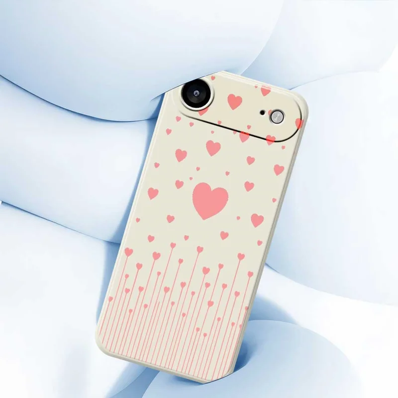 For iPhone 17 Air Case Pink Love Pattern Printing Straight Edge TPU Phone Back Cover - Beige