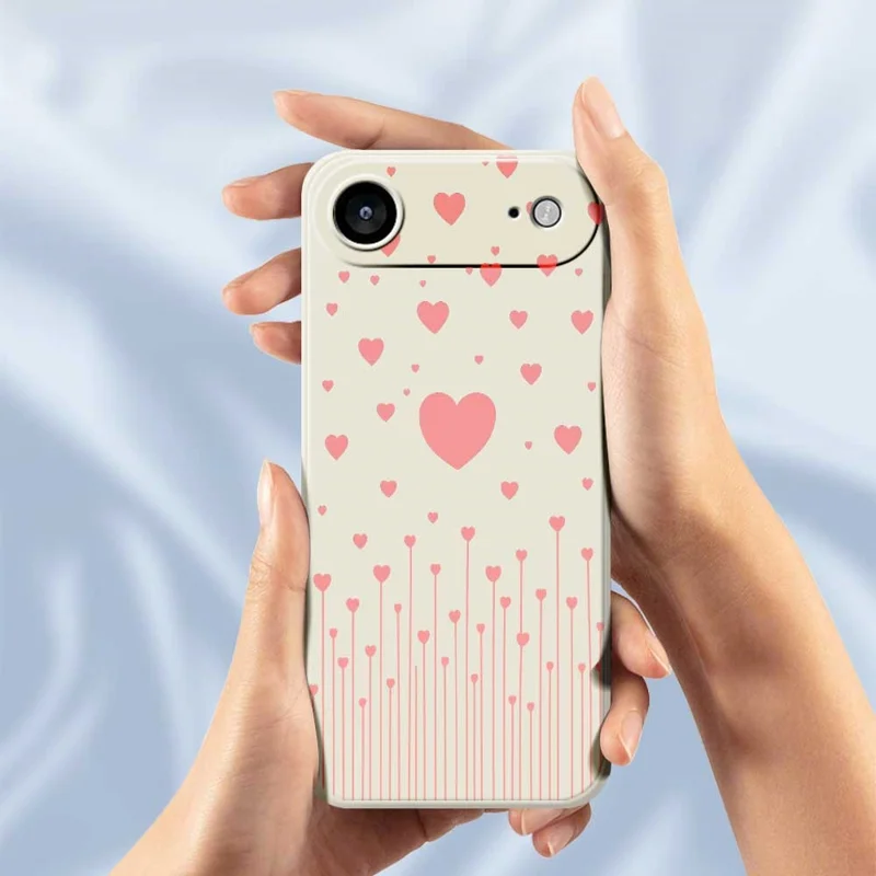 For iPhone 17 Air Case Pink Love Pattern Printing Straight Edge TPU Phone Back Cover - Beige