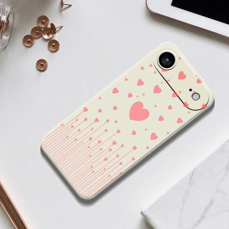 For iPhone 17 Air Case Pink Love Pattern Printing Straight Edge TPU Phone Back Cover - Beige