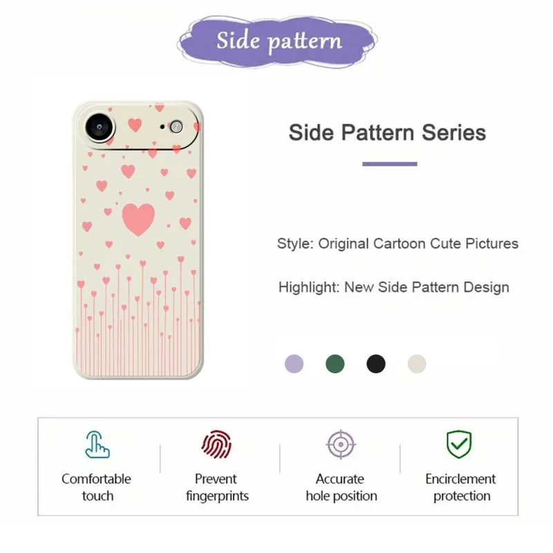 For iPhone Air Case Pink Love Pattern Printing Straight Edge TPU Phone Back Cover - Black