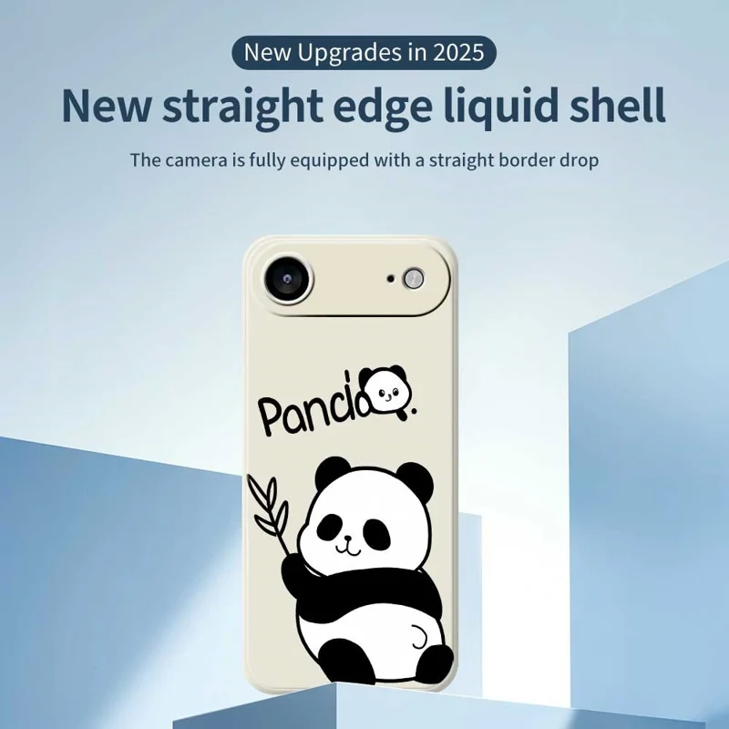 For iPhone 17 Air Case Panda Pattern Printing Straight Edge TPU Phone Back Cover - Beige