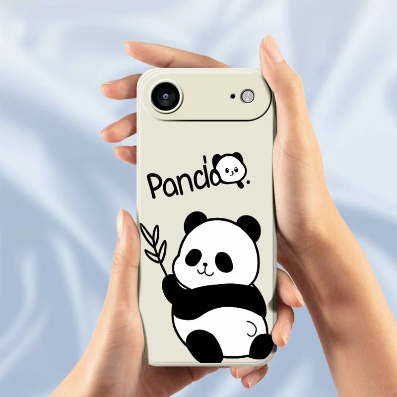 For iPhone 17 Air Case Panda Pattern Printing Straight Edge TPU Phone Back Cover - Beige