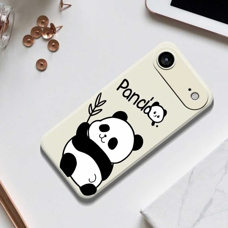 For iPhone 17 Air Case Panda Pattern Printing Straight Edge TPU Phone Back Cover - Beige