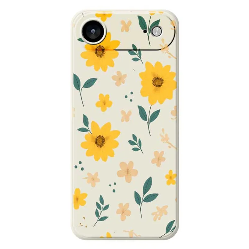 Для iPhone 17 Air Case Жёлтый Цветочный и Листовой Узор Печать Прямые Края ТПУ Задняя Крышка Телефона - Бежевый