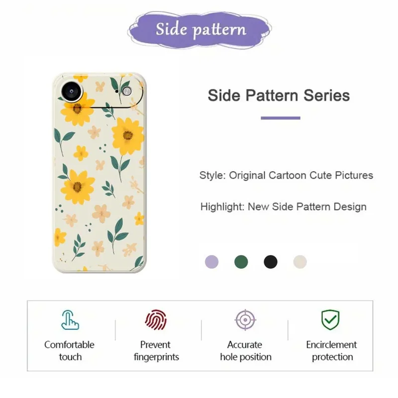 Для iPhone 17 Air Case Жёлтый Цветочный и Листовой Узор Печать Прямые Края ТПУ Задняя Крышка Телефона - Бежевый
