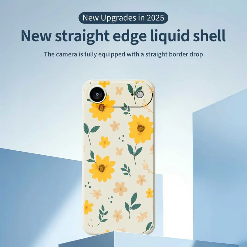 Для iPhone 17 Air Case Жёлтый Цветочный и Листовой Узор Печать Прямые Края ТПУ Задняя Крышка Телефона - Бежевый