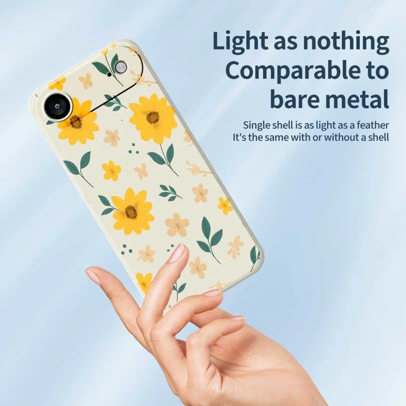 Для iPhone 17 Air Case Жёлтый Цветочный и Листовой Узор Печать Прямые Края ТПУ Задняя Крышка Телефона - Бежевый