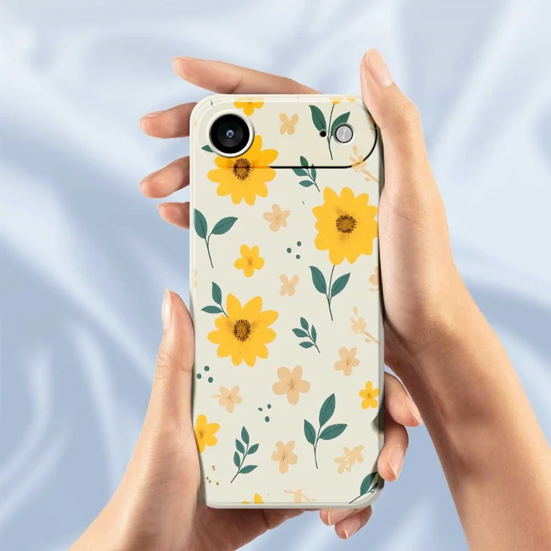 Для iPhone 17 Air Case Жёлтый Цветочный и Листовой Узор Печать Прямые Края ТПУ Задняя Крышка Телефона - Бежевый