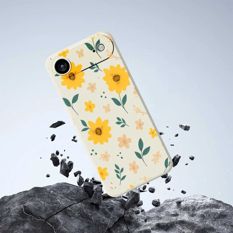 Для iPhone 17 Air Case Жёлтый Цветочный и Листовой Узор Печать Прямые Края ТПУ Задняя Крышка Телефона - Бежевый