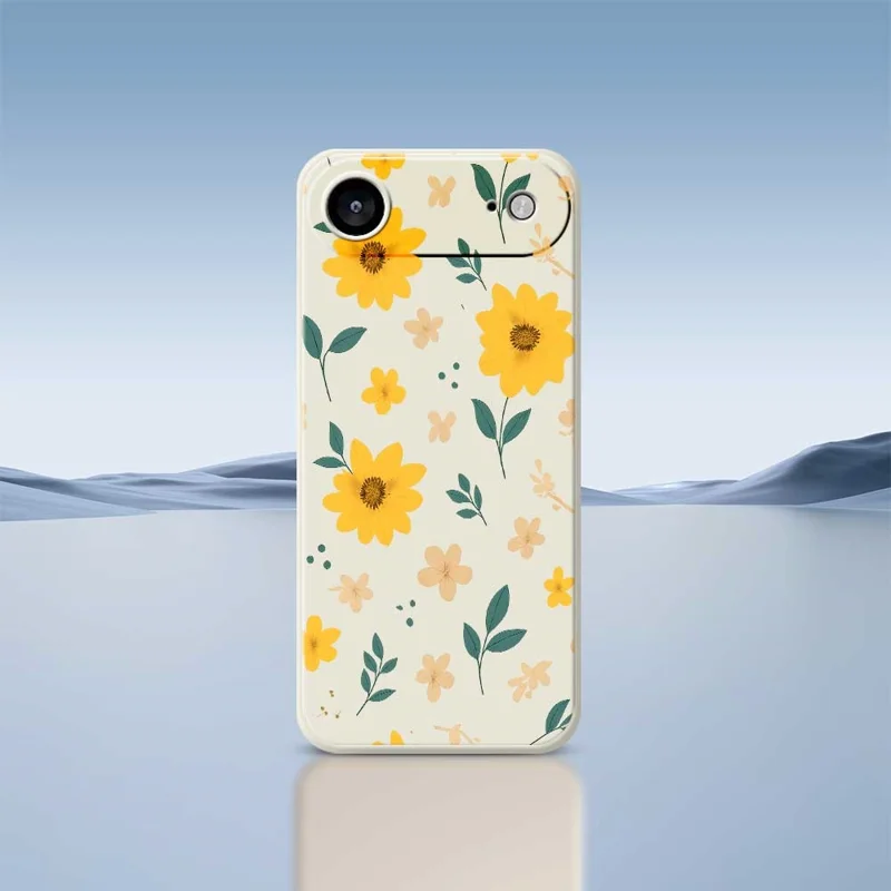 Для iPhone 17 Air Case Жёлтый Цветочный и Листовой Узор Печать Прямые Края ТПУ Задняя Крышка Телефона - Бежевый