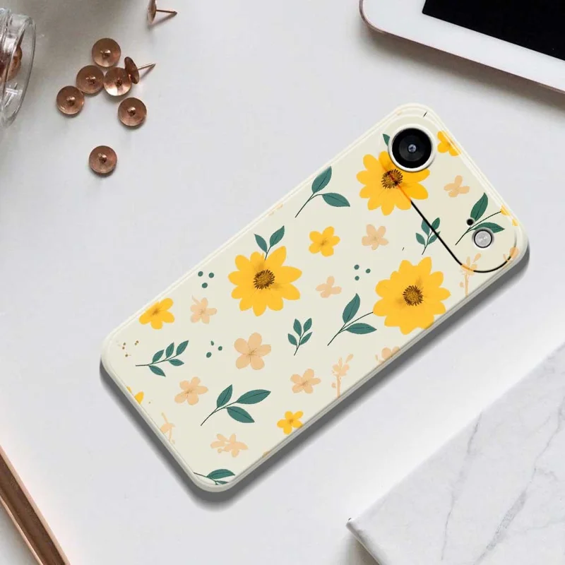 Для iPhone 17 Air Case Жёлтый Цветочный и Листовой Узор Печать Прямые Края ТПУ Задняя Крышка Телефона - Бежевый