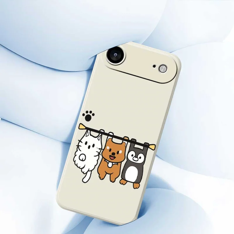 For iPhone 17 Air Case Three Animal Dolls Pattern Printing Straight Edge TPU Phone Back Cover - Beige