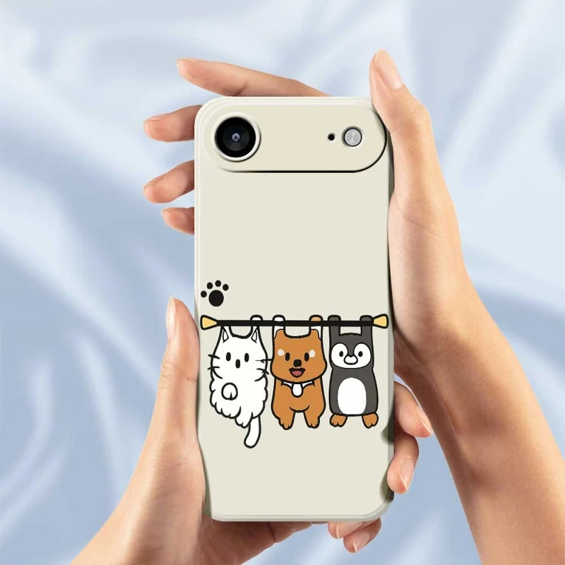 For iPhone 17 Air Case Three Animal Dolls Pattern Printing Straight Edge TPU Phone Back Cover - Beige
