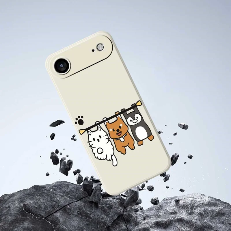 For iPhone 17 Air Case Three Animal Dolls Pattern Printing Straight Edge TPU Phone Back Cover - Beige