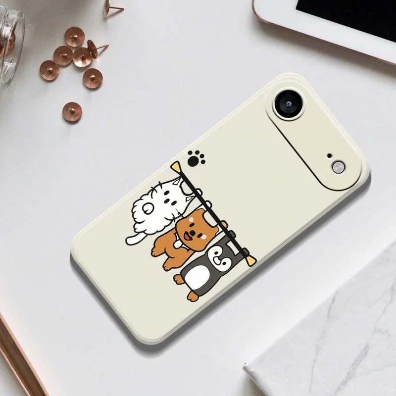 For iPhone 17 Air Case Three Animal Dolls Pattern Printing Straight Edge TPU Phone Back Cover - Beige
